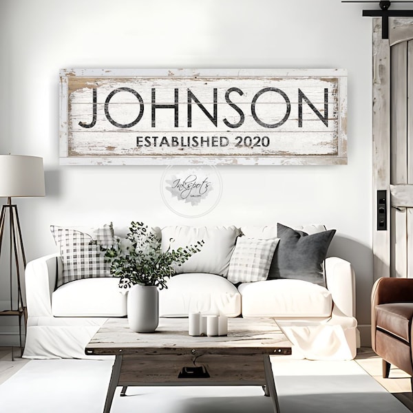 Last Name Sign Modern Farmhouse Wall Decor, Industrial Family Name Established Sign, Personalized  Wedding Housewarming Gift Canvas - NE02