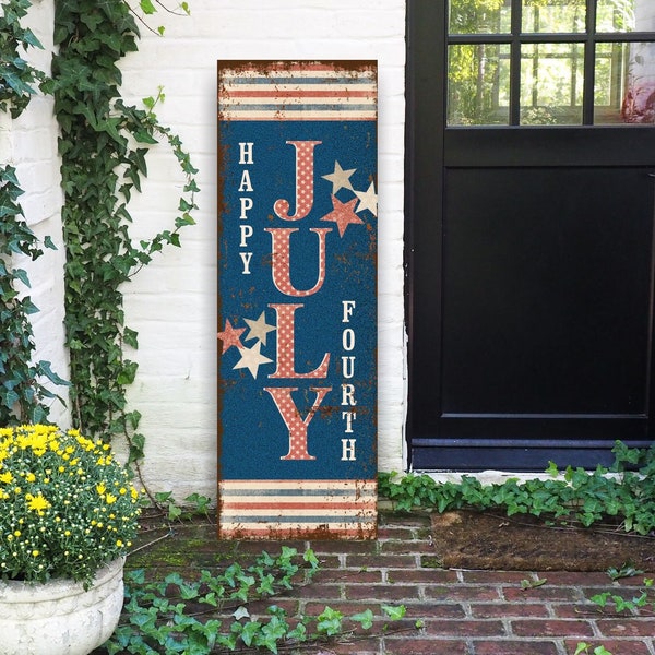 4th of July Sign, Vintage July Fourth Decor, Rustic Americana Front Porch Sign, Modern Farmhouse Patriotic Independence Day Canvas - SU04