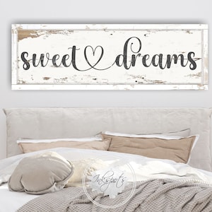 Sweet Dreams Bedroom Sign | Distressed Modern Farmhouse Canvas Wall Decor | Rustic Print for Above Bed | Home Decor Housewarming Gift - BD01