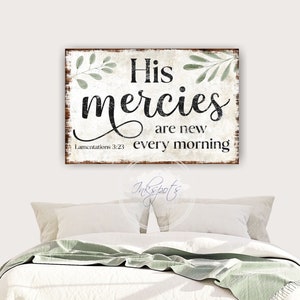 His Mercies Are New Every Morning Bible Verse Wall Art | Christian Wall Decor | Farmhouse Scripture Sign | Rustic Housewarming Gift - SC05