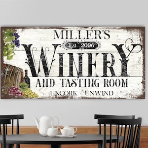 Personalized WINERY SIGN | Custom Modern Farmhouse Decor | Kitchen Canvas | Family Name Sign Large Kitchen Canvas | Wine Lover Gift - WI03