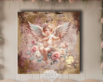 Valentine Sign: Vintage Cherub Valentines Day Canvas Wrap VA27