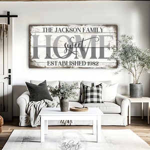 Large Home Sweet Home Sign Family Name Sign Last Name Established Modern Farmhouse Wall Canvas Personalized Housewarming Wedding Gift - NE20