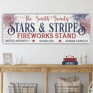 Custom Fourth Of July Decor Personalised Patriotic Signs 4th Of July Sign Large Americana Farmhouse Canvas Signs July 4th Fireworks - SU03