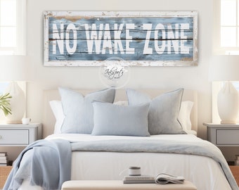 No Wake Zone Rustic Lake House Sign, Large Canvas Coastal Wall Art, Lake House Canvas Decor, Above Bed Nautical Bedroom Sign -   NW02