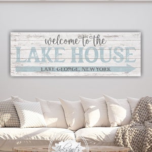 Lake House Gift | Personalized Lake House Sign | Welcome to the Lake House Wall Decor | Lakehouse Housewarming Gift Large Custom Canvas BL14