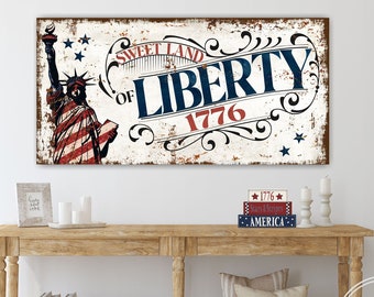 4th of July Sign, Vintage July Fourth Decor, Statue of Liberty Modern Farmhouse Americana Patriotic 1776 Stars Independence Day Canvas -SU09