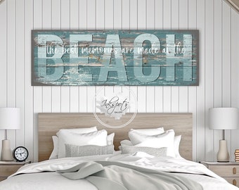 Beach House Sign, The Best Memories Are Made At The Beach Quote, Beach Wall Art, Coastal Wall Decor Nautical Ocean Sea Decoration - BL42