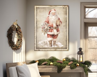 Vintage Style Santa Print: Jolly Santa Claus Christmas Sign Holiday Mantle Decor CH136