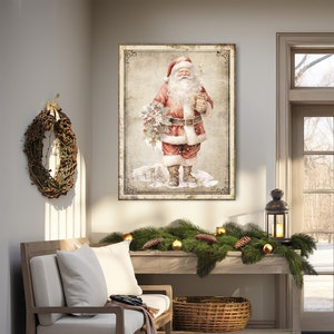 Vintage Christmas Sign Modern Farmhouse Santa Claus Wall Decor Rustic Holiday Canvas Mantel Decoration Country Living Room Art - CH136