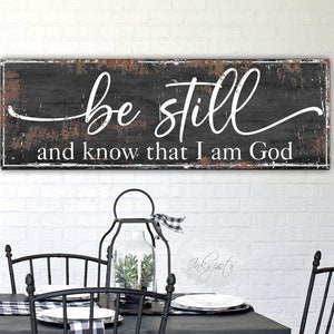 Be Still And Know That I Am God Sign, Large Scripture Wall Art Psalm 46:10 Bible Verse Canvas Vintage Farmhouse Christian Wall Decor - SC03