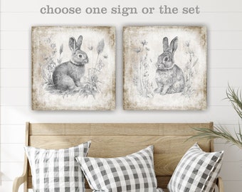 Vintage Bunny Rabbit Sign: Easter Decoration for Spring Mantel EA20