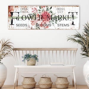 Flower Market Sign | Fresh Market Sign | Modern Farmhouse Signs | Extra Large Canvas Wall Art | Vintage Farm Sign | Rustic Home Decor  -FM04