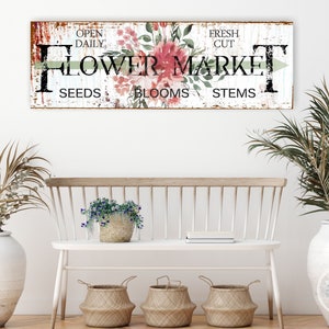 Flower Market Sign | Fresh Market Sign | Modern Farmhouse Signs | Extra Large Canvas Wall Art | Vintage Farm Sign | Rustic Home Decor  -FM04