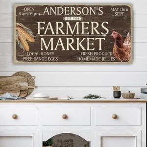 Farmers Market Sign, Modern Farmhouse Kitchen Decor, Rustic Fall Sign, Thanksgiving Decoration, Country Kitchen Fresh Eggs Produce Sign KT11
