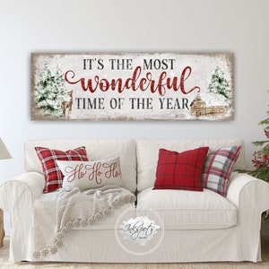 Its The Most Wonderful Time Of The Year Christmas Sign | Rustic Farmhouse Christmas Canvas | Holiday Mantel Country Christmas Decor - CH121