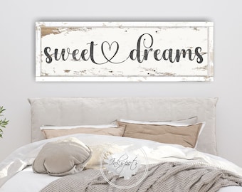 Sweet Dreams Distressed Canvas Sign - Modern Farmhouse Wall Art for Bedroom, Nursery Decor, Housewarming Gift - BD01