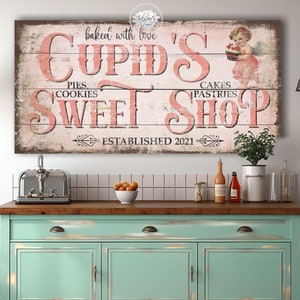 Valentines Day Decoration Cupid&#39;s Sweet Shop Sign Vintage Valentine Decor Kitchen Wall Art Print Bakery Sign Cupid Cherub Cupcake  - VA22