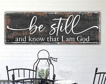 Be Still And Know That I Am God Sign, Large Scripture Wall Art Psalm 46:10 Bible Verse Canvas Vintage Farmhouse Christian Wall Decor - SC03