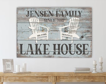 Lake House Sign, Personalized Lake House Decor, Custom Lake Sign, Last Name Established Lake House Gift, Family Name Sign Large Canvas -BL16