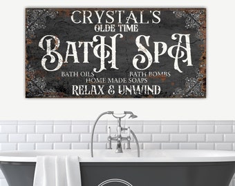 Vintage Bath Sign, Relax Bathroom Sign, Personalized Modern Farmhouse Bathroom, Custom Rustic Bath House, Cottage Shabby Chic Canvas - BA02