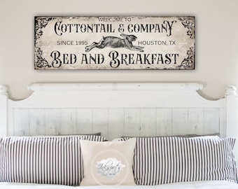 Vintage Cottontail Bed and Breakfast Sign, Farmhouse Easter Decor, Rustic Spring Wall Art, Easter Bunny Large Custom Canvas Print - EA09