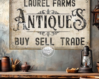 Antique Shop Sign Personalized Antique Market Modern Farmhouse Large Canvas Wall Art Vintage Antiques Living Room Entryway Wall Decor - GA11