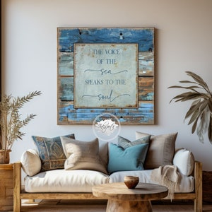 Beach House Sign, The Voice Of The Sea Speaks To The Soul Quote, Beach Wall Art, Coastal Wall Decor Nautical Ocean Distressed Canvas - BL43