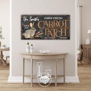 Custom Farmhouse Easter Sign | Rustic Carrot Patch Sign Modern Farmhouse Spring Decor Vintage Easter Bunny Sign Canvas Wall Art Print -EA07