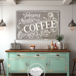 Personalized Coffee Bar Sign | Large Custom Kitchen Sign | Modern Farmhouse Coffee Sign Vintage Kitchen Wall Decor | Coffee Lover Gift -CF03