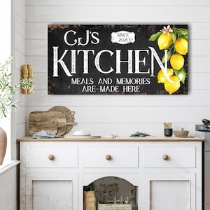 Lemon Kitchen Decor Personalised Modern Farmhouse Decor Rustic Kitchen Decor Large Kitchen Sign Farmhouse Sign Custom Name Canvas - LE02