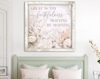 Great Is Thy Faithfulness Christian Wall Decor Morning By Morning Christian Hymn Wall Art Cottage Canvas Housewarming Gift Mom Mother - SC15
