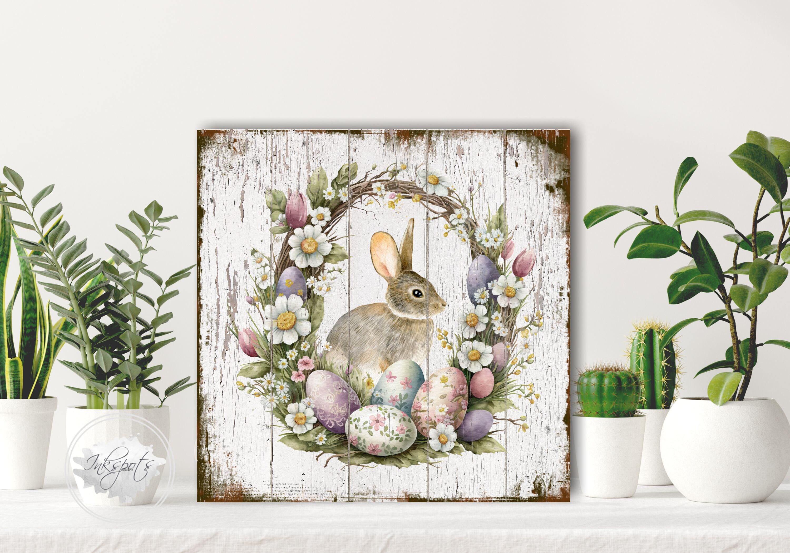 Easter Bunny Vintage Tin Sign - Round Wreath Metal Wall Decor For Spring, Primitive Country Home Decor (8x8 Inches) - View #9