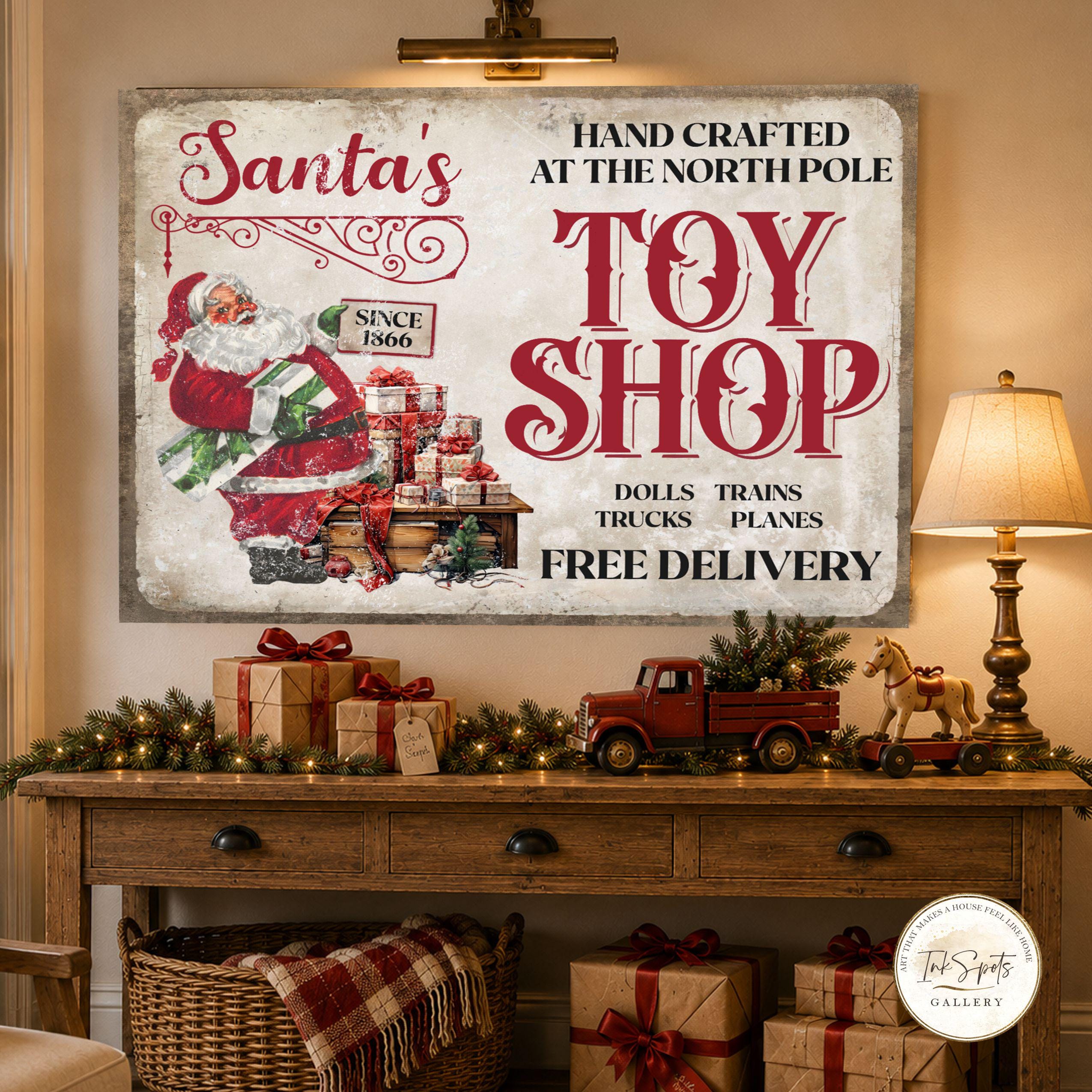 North Pole Sign | Santa Toy Shop Personalized Christmas Wall Art