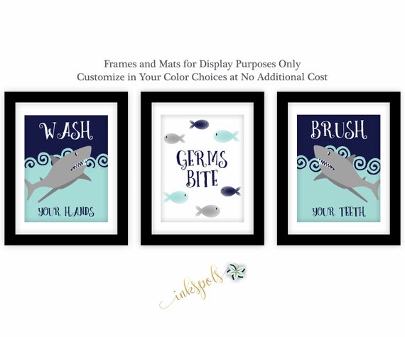 Shark Bathroom Rules Wall Decor With Brush Your Teeth And Wash Etsy
