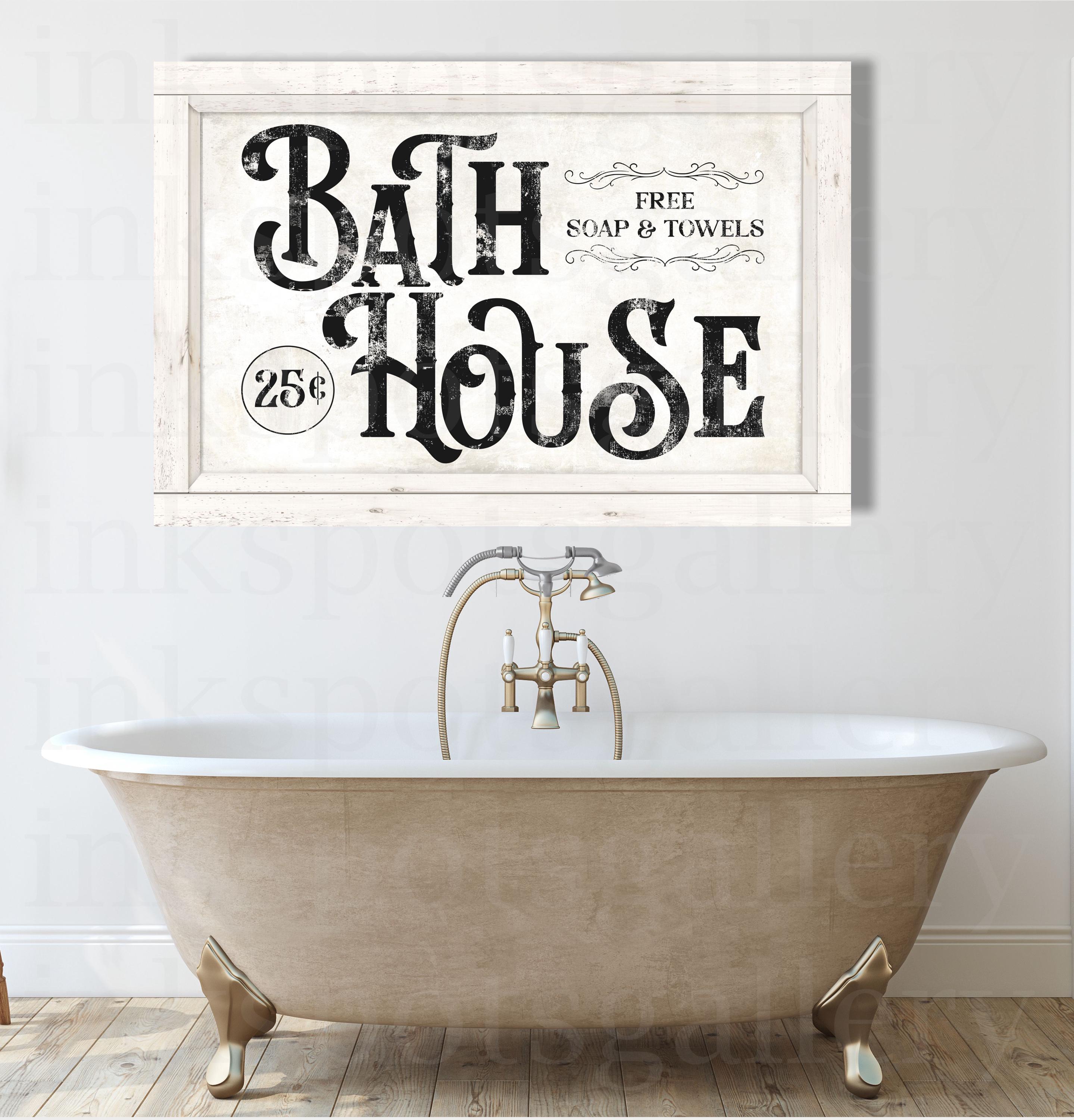 Rustic Bath Sign Vintage Bath House Canvas Sign: Rustic Farmhouse Bathroom Art - Etsy