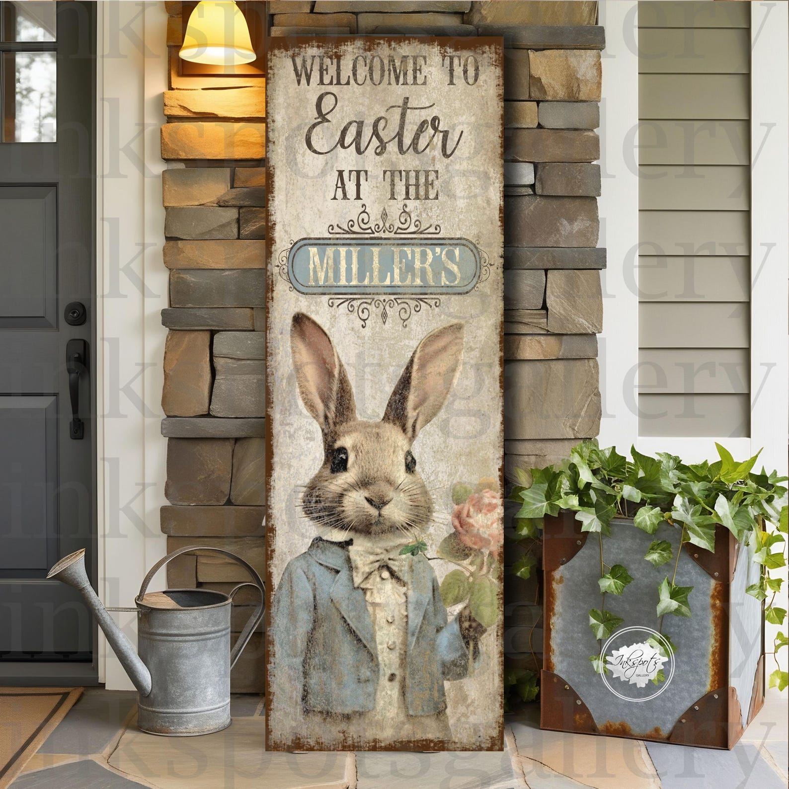 Easter Porch Sign: Personalized Bunny Rabbit Spring Welcome Sign EA33 ...