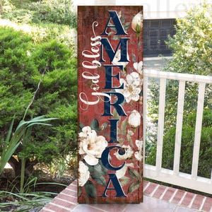 4th of July Sign, Vintage July Fourth Decor, Magnolia Porch Sign, Modern Farmhouse God Bless America Patriotic Independence Day Canvas SU10