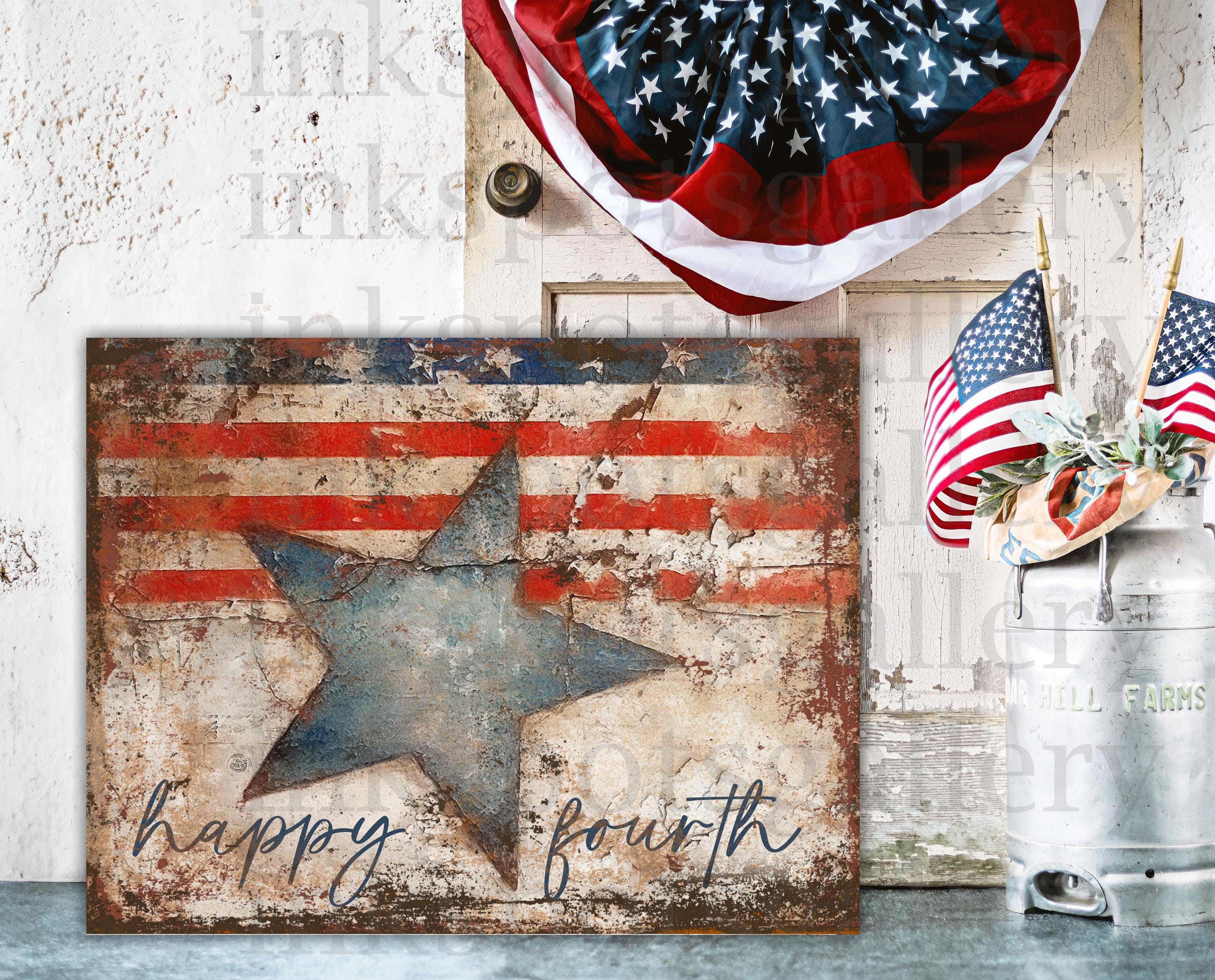July Rastic Background Frame 4th of July Sign, Vintage July Fourth Decor, Rustic Porch Sign, Modern ...