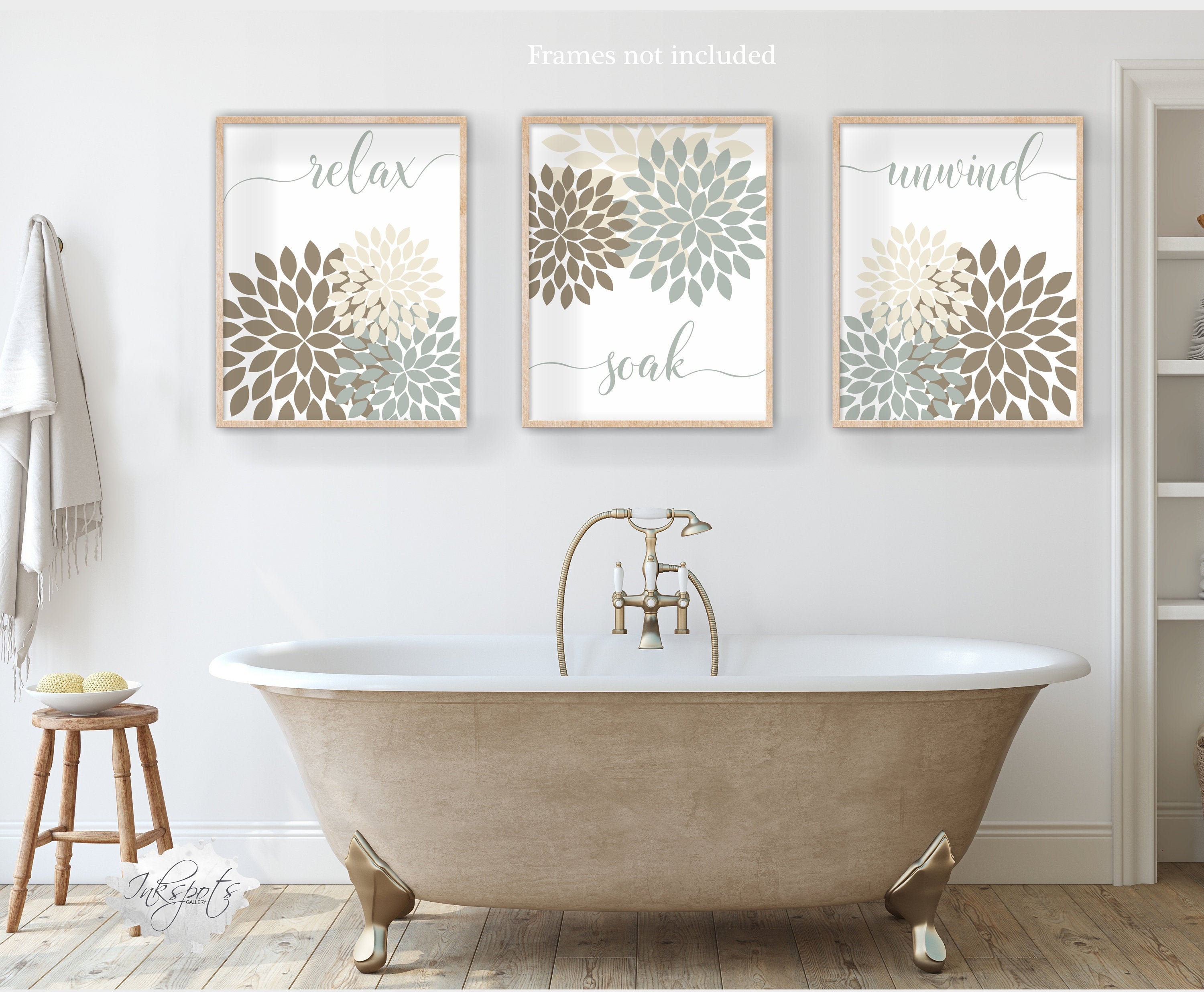 Bathroom Wall Art Pictures Green Brown Floral Bathroom | Etsy