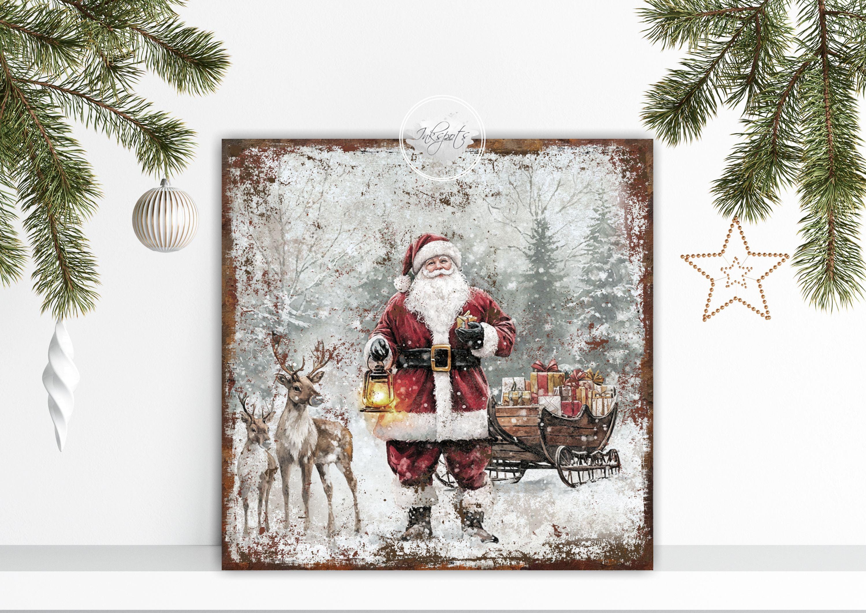Vintage Christmas Sign Modern Farmhouse Santa Claus Wall