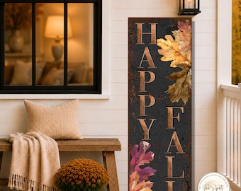 Happy Fall Porch Sign | Autumn Stretched Canvas Wall Art | FL06