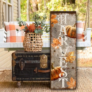 Harvest Signs, Fall Porch Decor, Front Porch Fall Welcome Sign Autumn Decoration, Rustic Modern Farmhouse Canvas Pumpkins Leaves - FL22