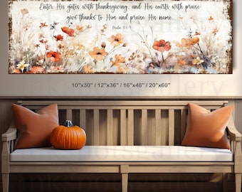 Give Thanks To The Lord Scripture Sign, Rustic Fall Decor Large Bible Verse Wall Art Canvas Christian Gift, Vintage Modern Farmhouse - SC36