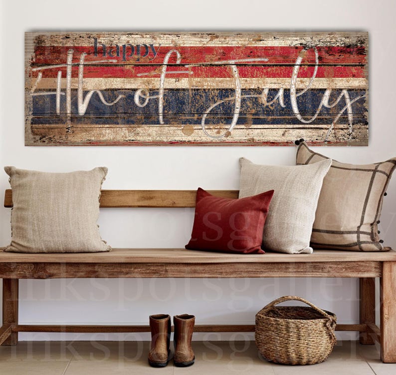 July Rastic Background Frame 4th of July Sign: Rustic Primitive Patriotic Americana Canvas - SU20 - Etsy