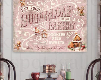Gingerbread House Sign Vintage Inspired Bakery Wall Art Rustic Christmas Canvas Santa Snowman Wall Décor Holiday Kitchen Decoration - CH83