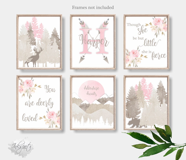 Baby Girl Woodland Nursery Decor Personalized Print PRINTABLE Watercolor Woodland Animals Adventure Awaits Nursery Print- WD4409