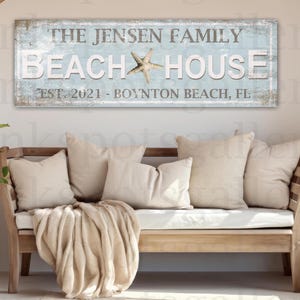 Custom Beach House Sign Coastal Wall Art Personalized with Family Name Starfish Decoration Last Name Established Coastal Cottage Print BL29