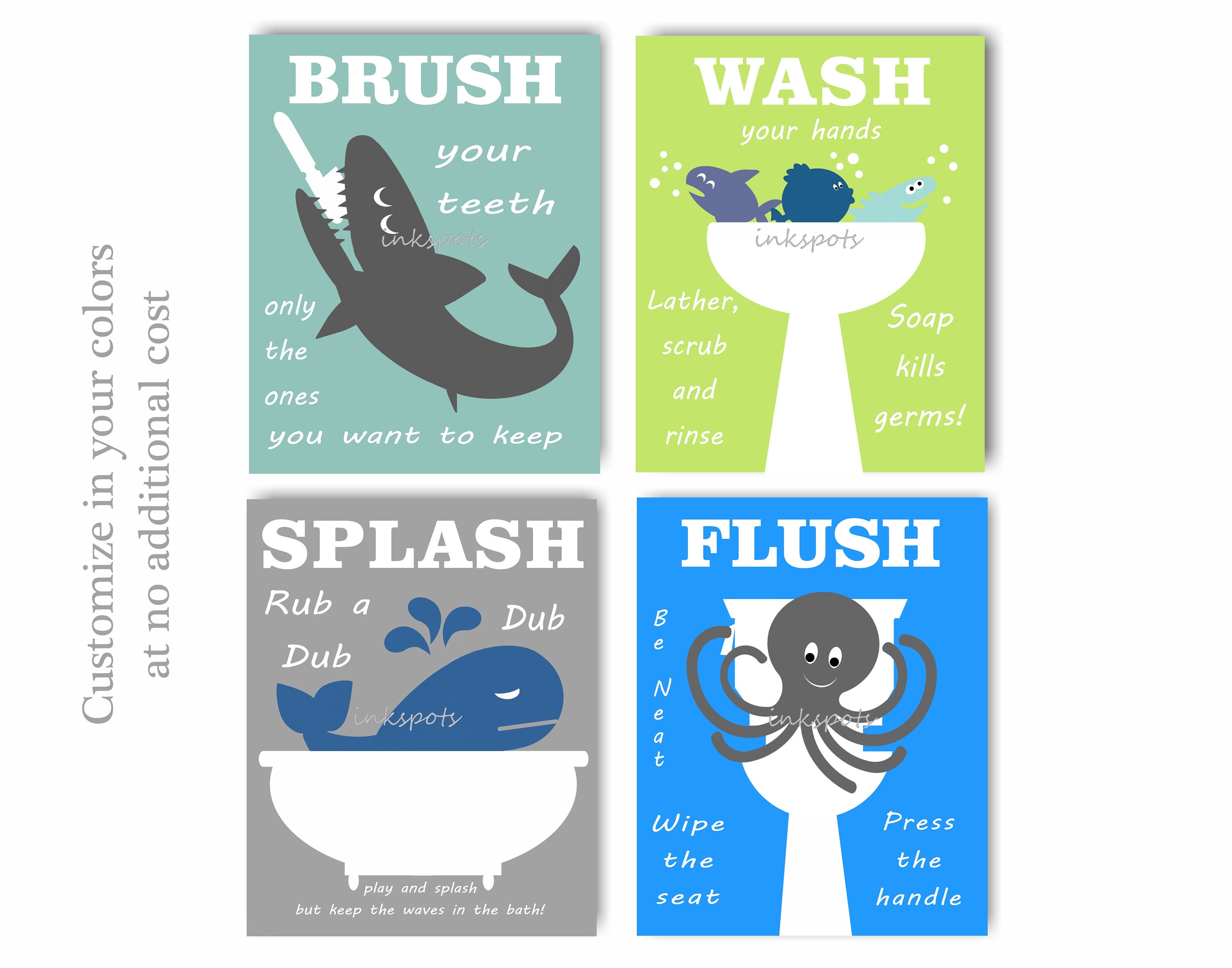 Kids Bath Wall Art Bath Rules Prints Kids Bath Art Etsy