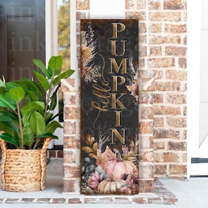 Hello Pumpkin Fall Sign, Fall Porch Decor, Front Porch Fall Welcome Sign, Vintage Autumn Decoration, Rustic Modern Farmhouse Canvas - FL18